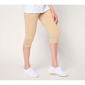 Denim & Co. Women's Petite Pants PXL Duo Active Skimmer Ruched Hem Brown